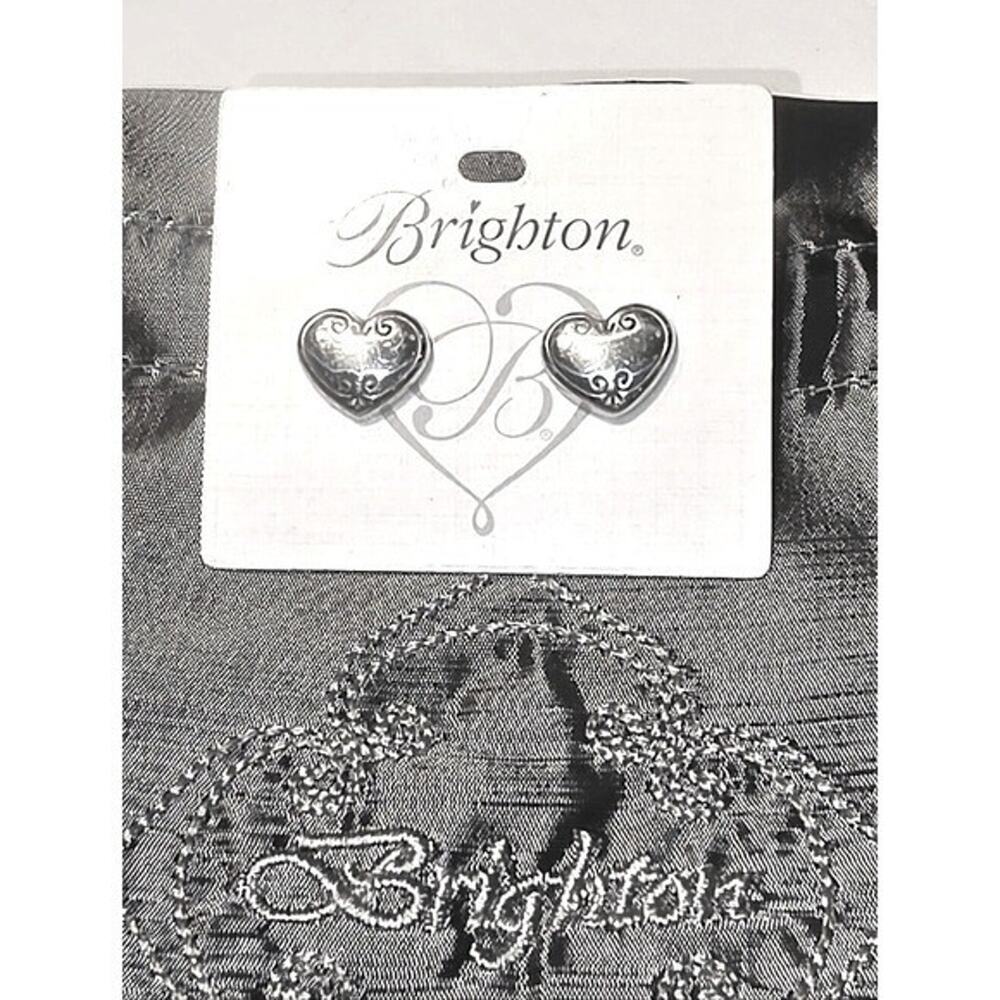 Brighton Silver Heart Stud Earrings Filigree Scrollwork Engraved Post Jewelry